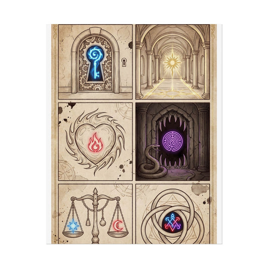 The Gates: Day & Duat — Hypersigil Comic Poster (Sepia + Color Accents)